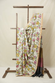 Off White Printed Tussar Silk Saree - SRCPTSS033