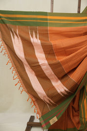 Carrot Orange Stripes Cotton Ilkal Saree - SRCOSCIS966