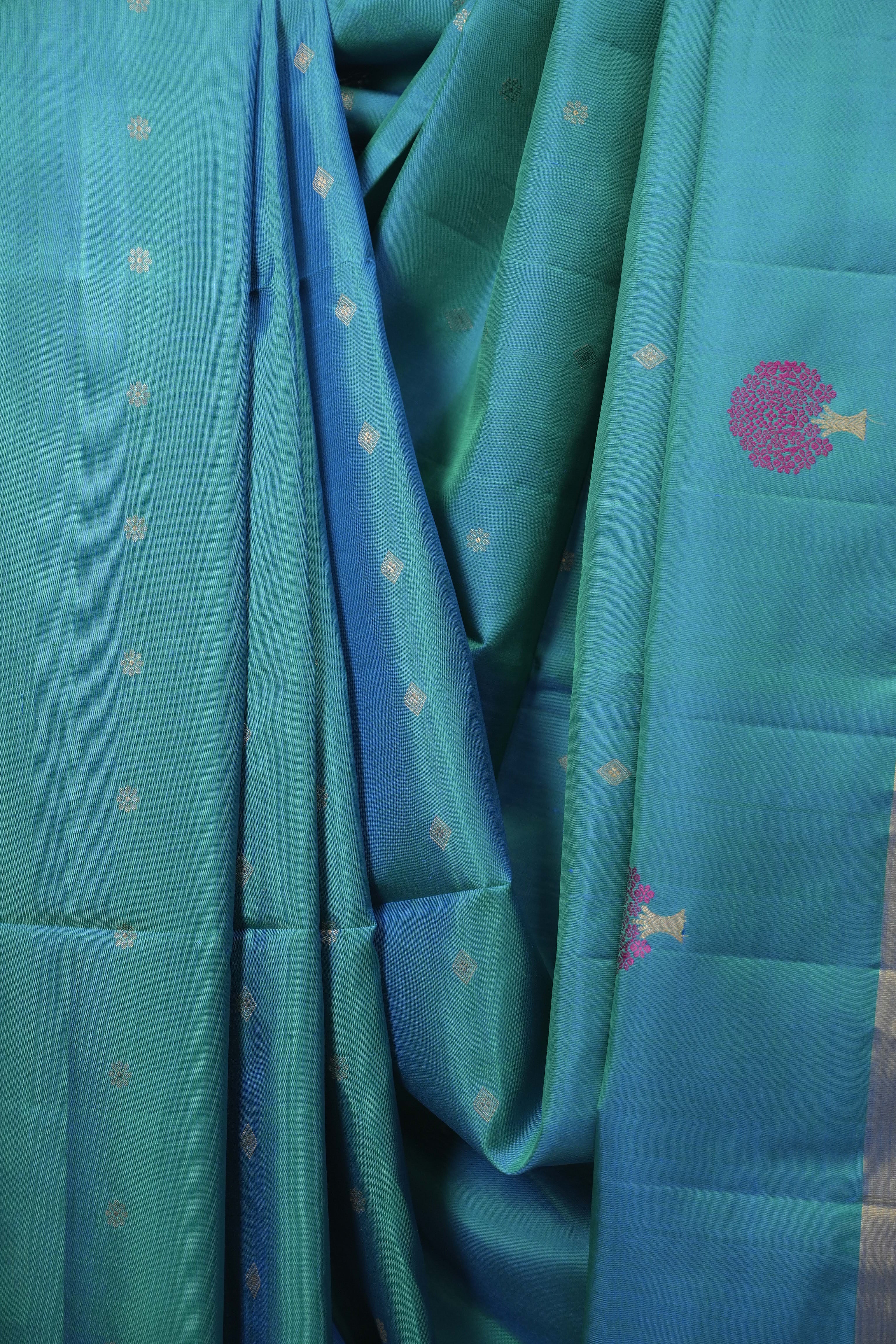 Peacock Blue Soft Silk Saree - SRPBSSS492