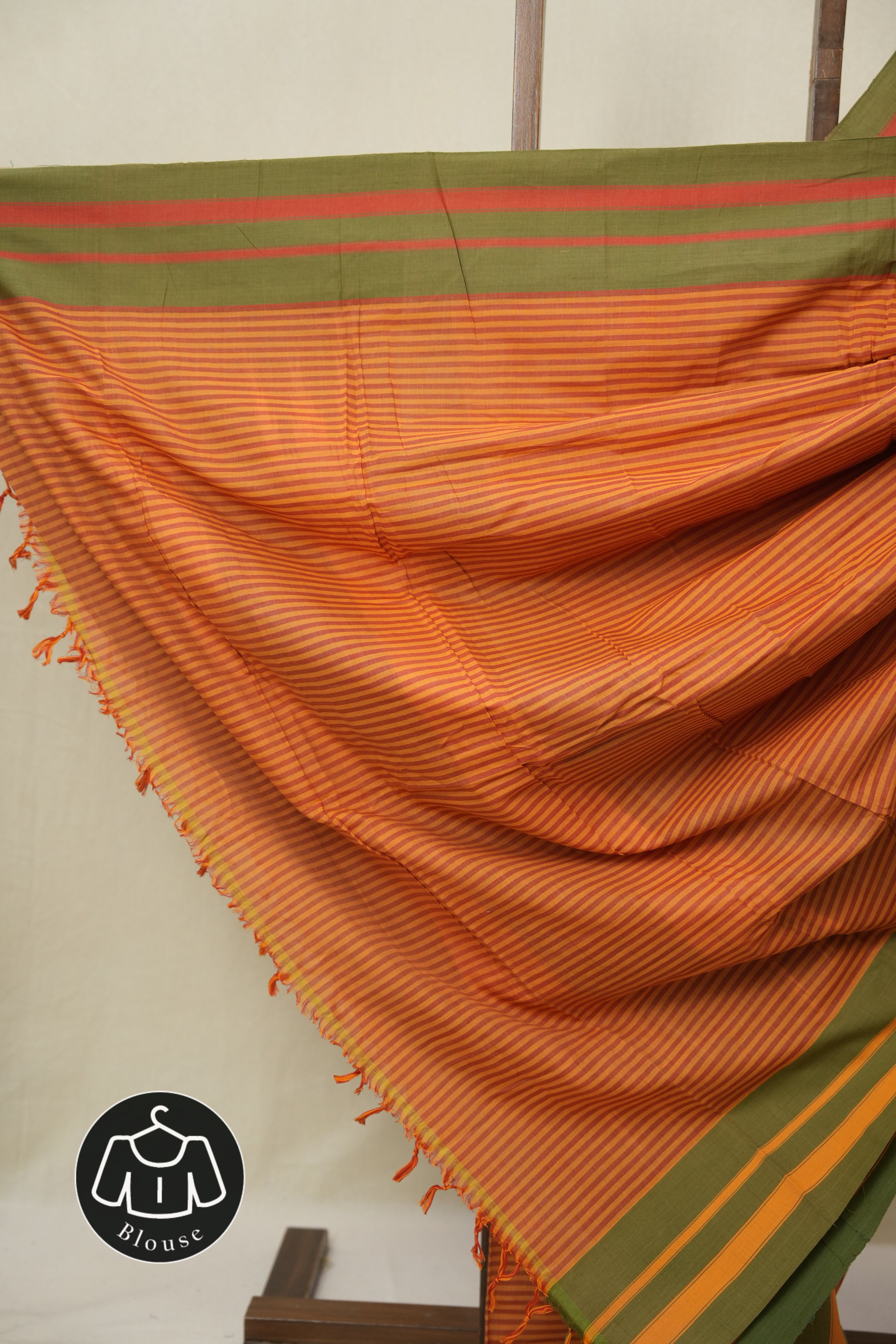 Carrot Orange Stripes Cotton Ilkal Saree - SRCOSCIS966