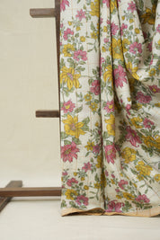 Off White Printed Tussar Silk Saree - SRCPTSS033