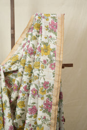 Off White Printed Tussar Silk Saree - SRCPTSS033