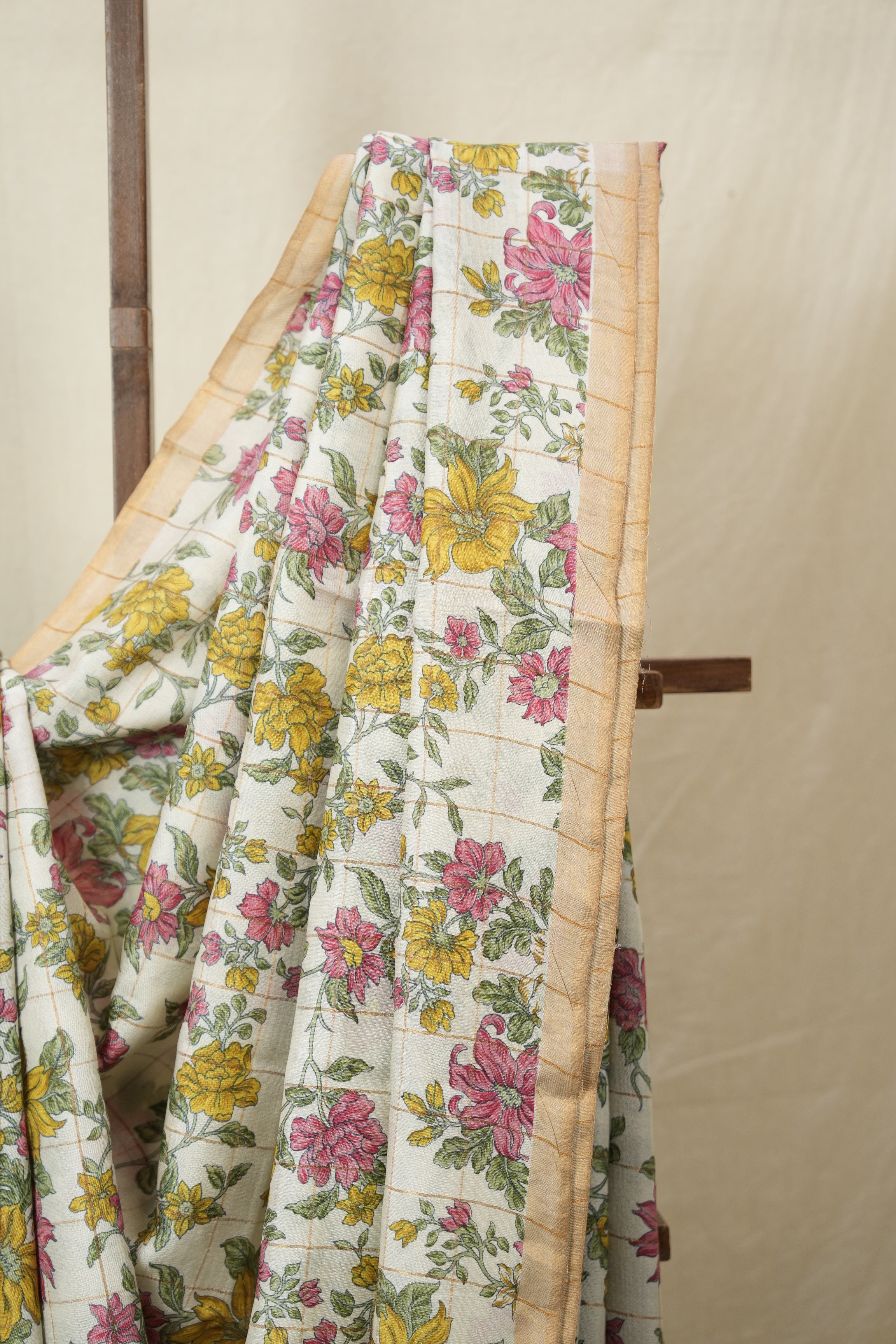 Off White Printed Tussar Silk Saree - SRCPTSS033