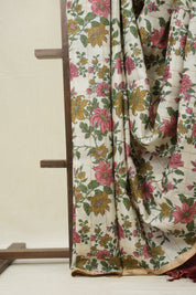 Cream Printed Tussar Silk Saree (DEFECT) - SRCPTSS104-PI