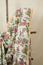 Cream Printed Tussar Silk Saree (DEFECT) - SRCPTSS104-PI