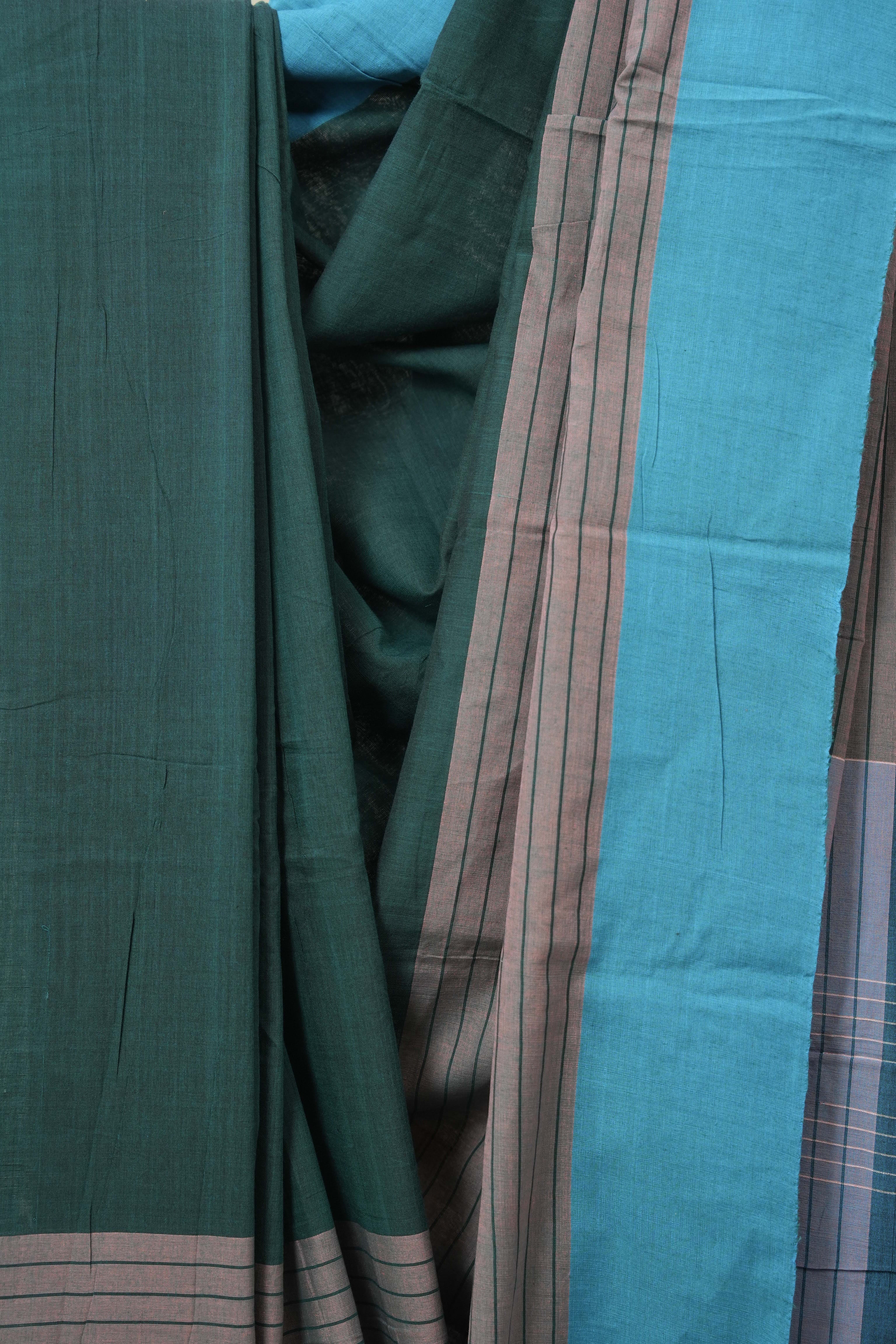 Bottle Green Cotton Ilkal Saree - SRBGCIS964