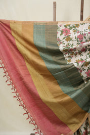 Cream Printed Tussar Silk Saree (DEFECT) - SRCPTSS104-PI