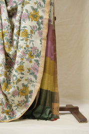 Cream Printed Tussar Silk Saree - SRCPTSS031