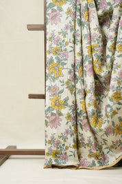 Cream Printed Tussar Silk Saree - SRCPTSS031