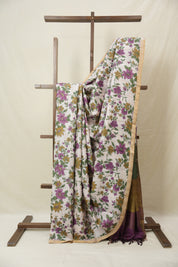 Off White Printed Tussar Silk Saree - SROPTSS032