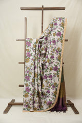 Off White Printed Tussar Silk Saree - SROPTSS032