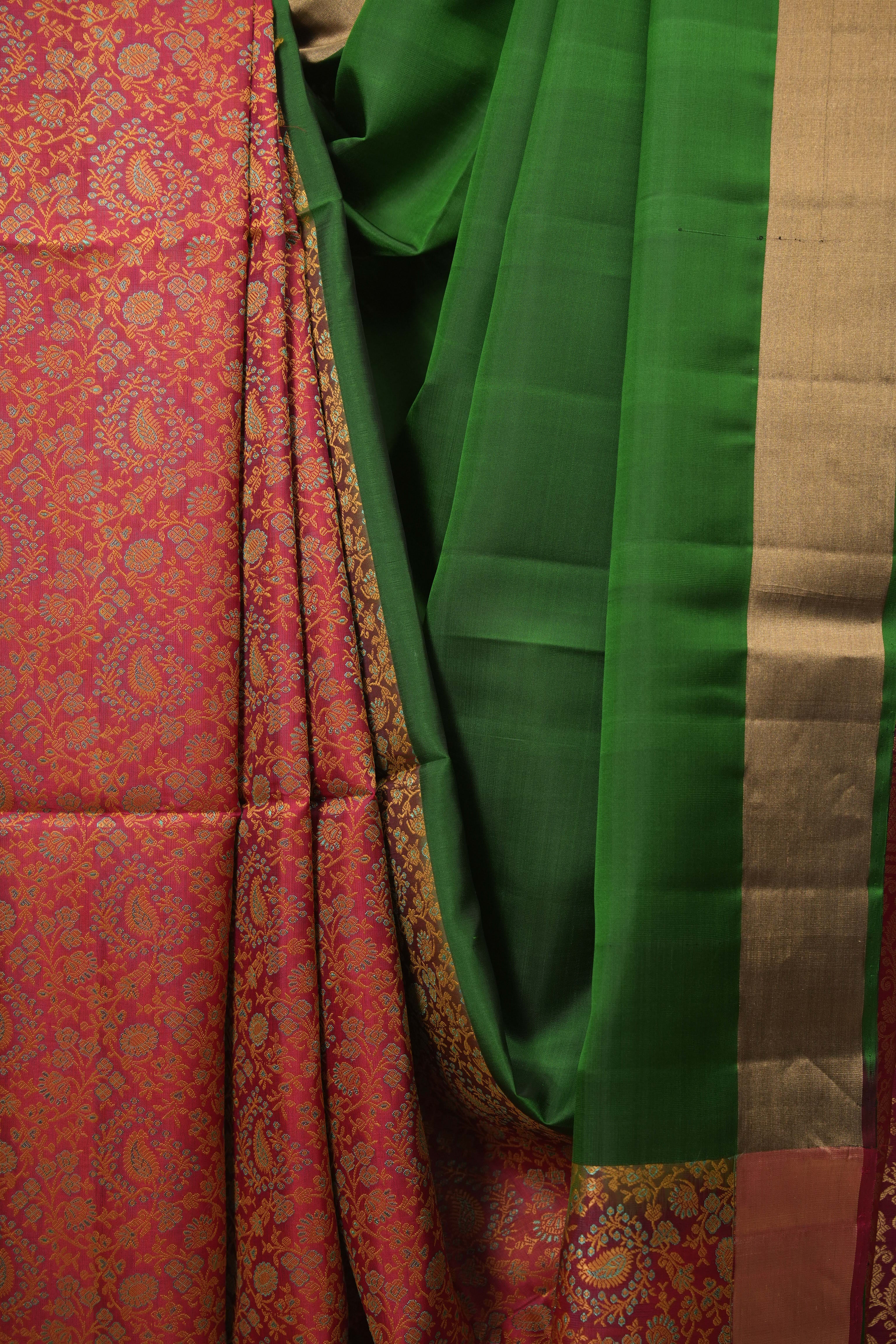 Red - Green Soft Silk Saree - SRRGSSS488
