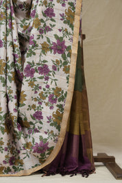 Off White Printed Tussar Silk Saree - SROPTSS032