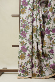 Off White Printed Tussar Silk Saree - SROPTSS032