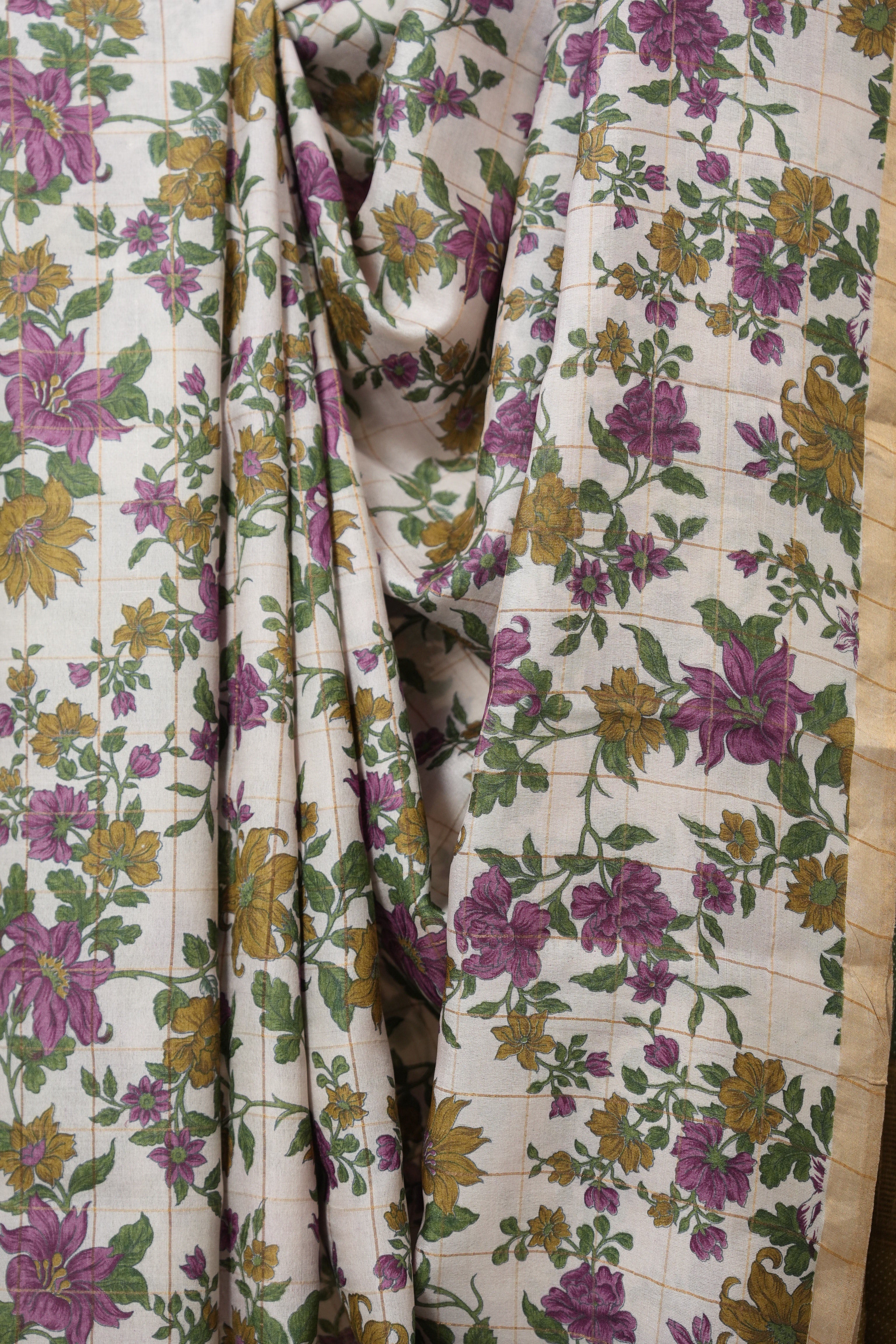 Off White Printed Tussar Silk Saree - SROPTSS032