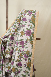 Off White Printed Tussar Silk Saree - SROPTSS032