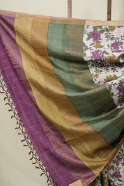 Off White Printed Tussar Silk Saree - SROPTSS032