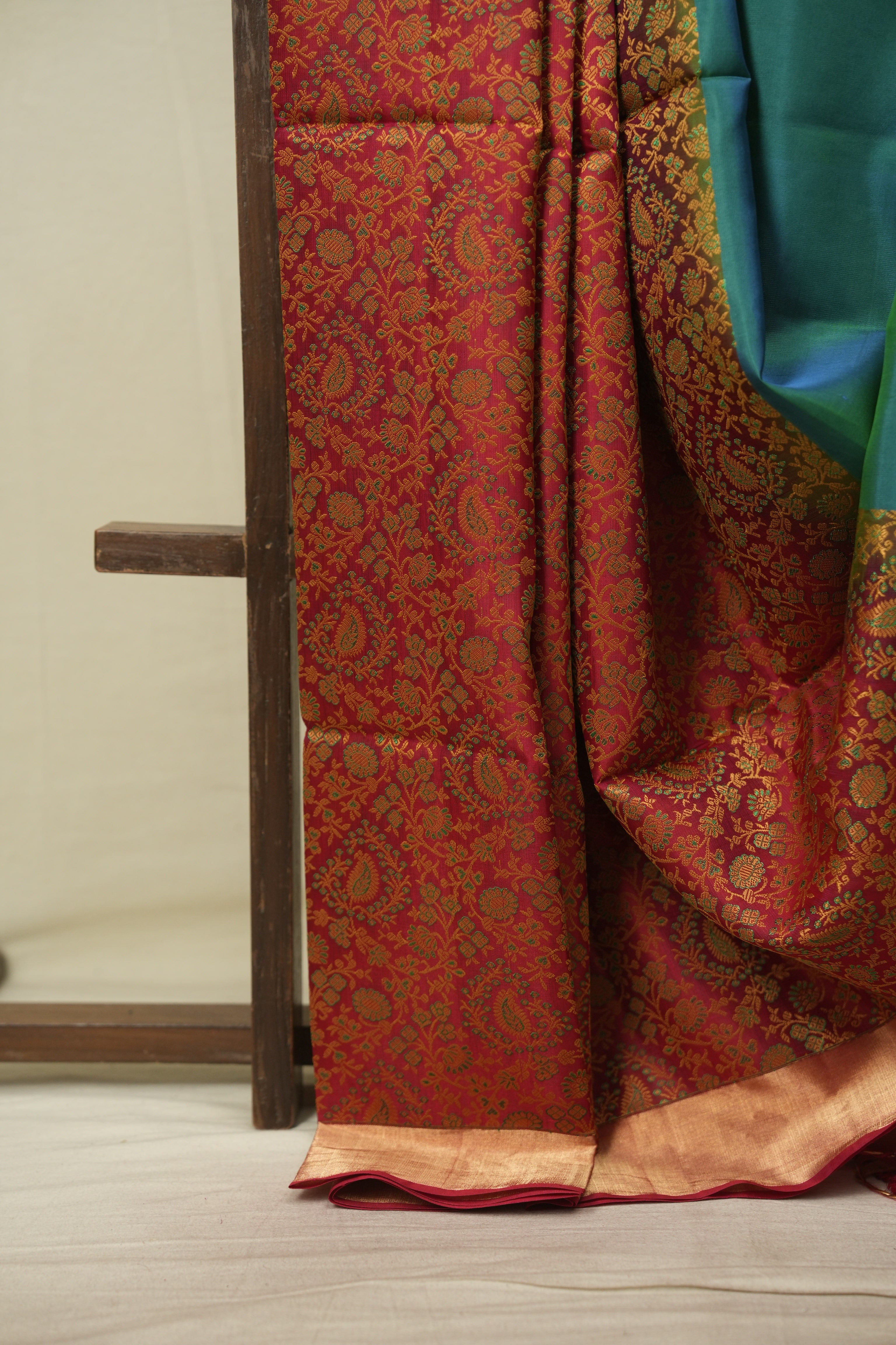 Red -Peacock Green Soft Silk Saree - SRRPGSSS489