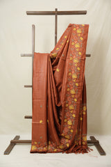 Brick Orange Machine Embroidered Tussar Silk Saree - SRBOMETSS1548