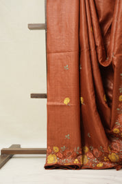 Brick Orange Machine Embroidered Tussar Silk Saree - SRBOMETSS1548