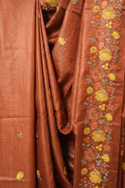 Brick Orange Machine Embroidered Tussar Silk Saree - SRBOMETSS1548