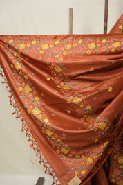 Brick Orange Machine Embroidered Tussar Silk Saree - SRBOMETSS1548