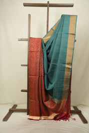Red -Teal Green Soft Silk Saree - SRRTGSSS487