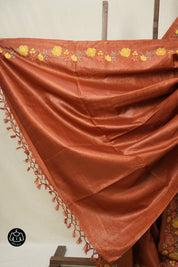 Brick Orange Machine Embroidered Tussar Silk Saree - SRBOMETSS1548