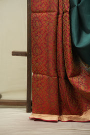 Red -Teal Green Soft Silk Saree - SRRTGSSS487