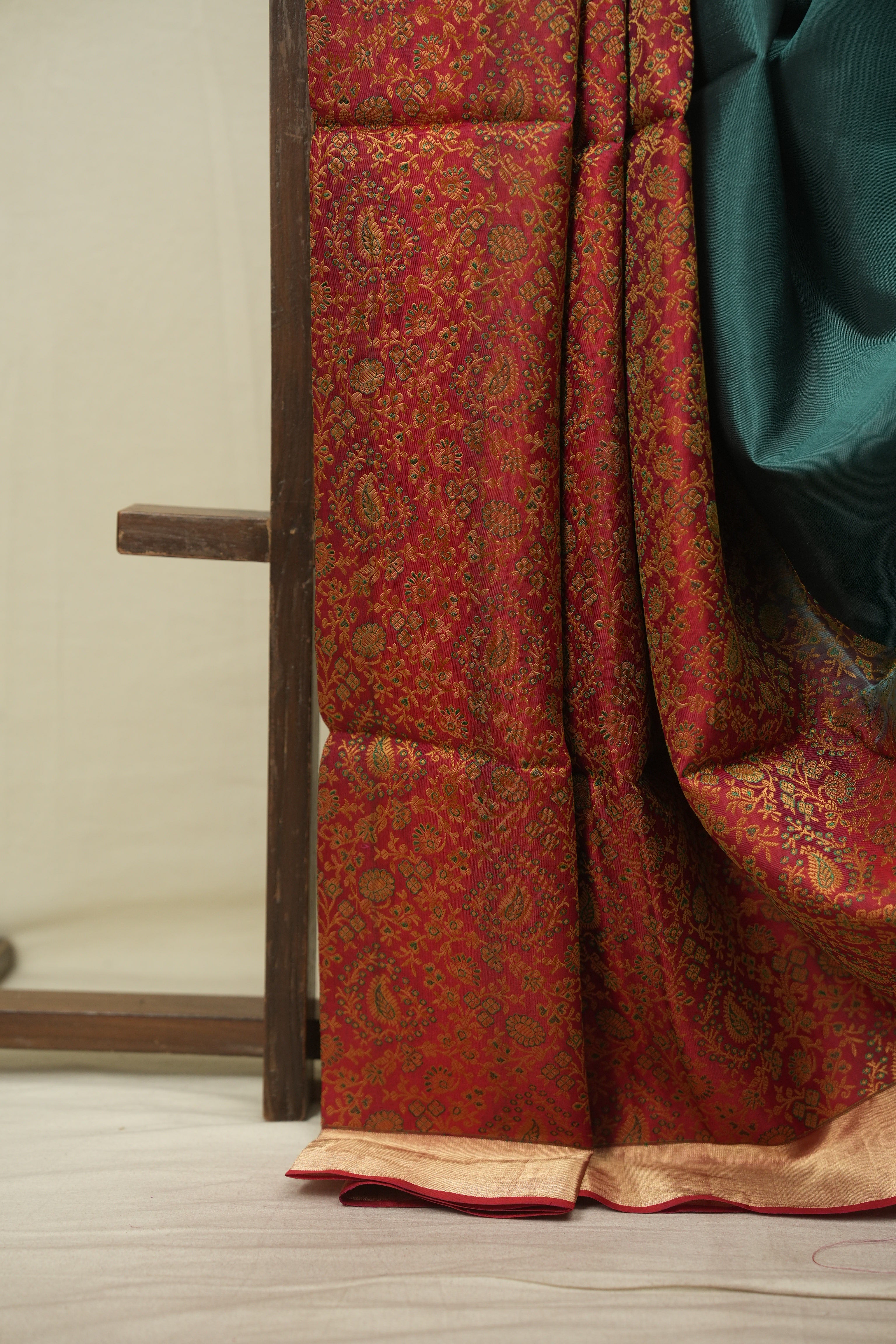 Red -Teal Green Soft Silk Saree - SRRTGSSS487