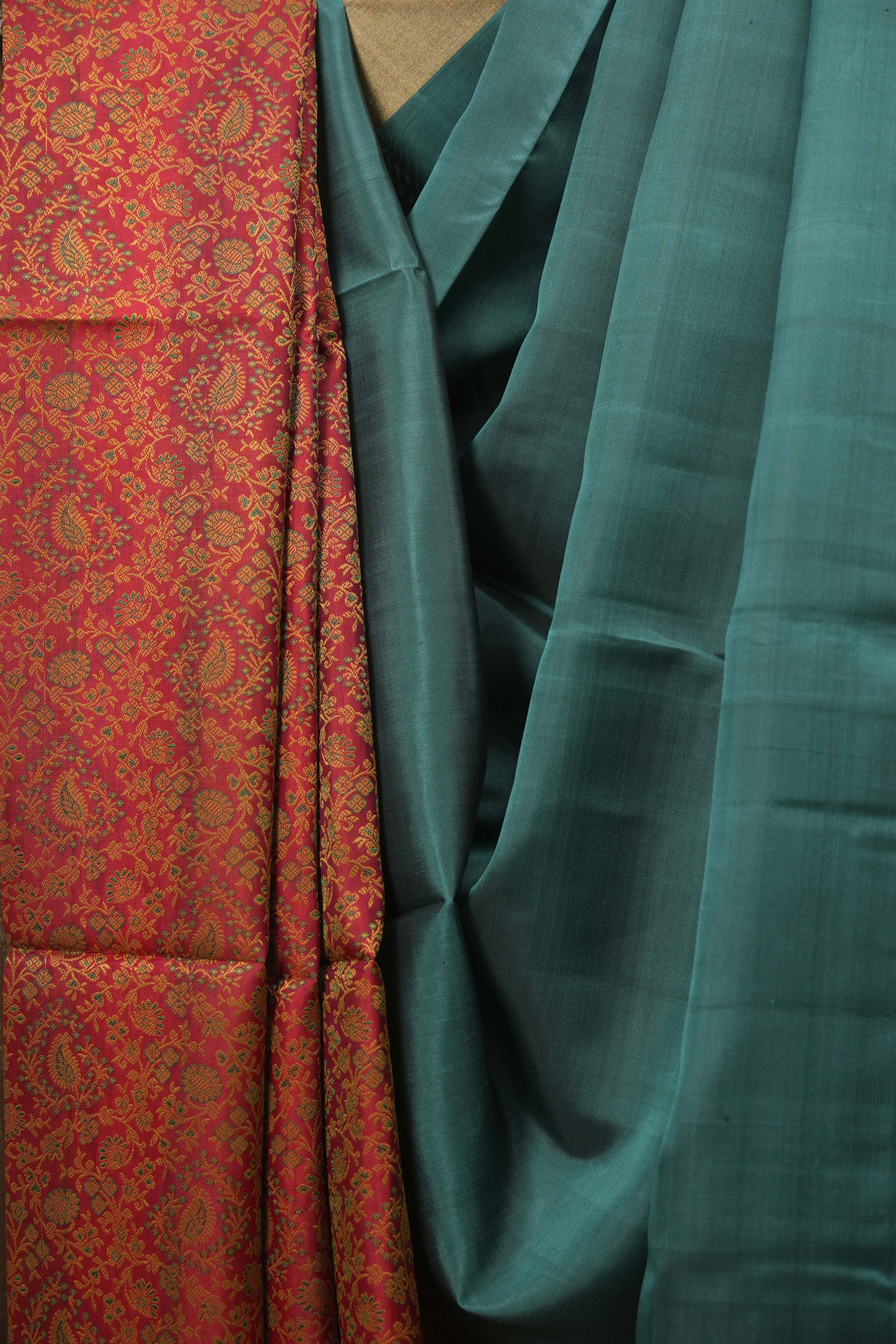 Red -Teal Green Soft Silk Saree - SRRTGSSS487
