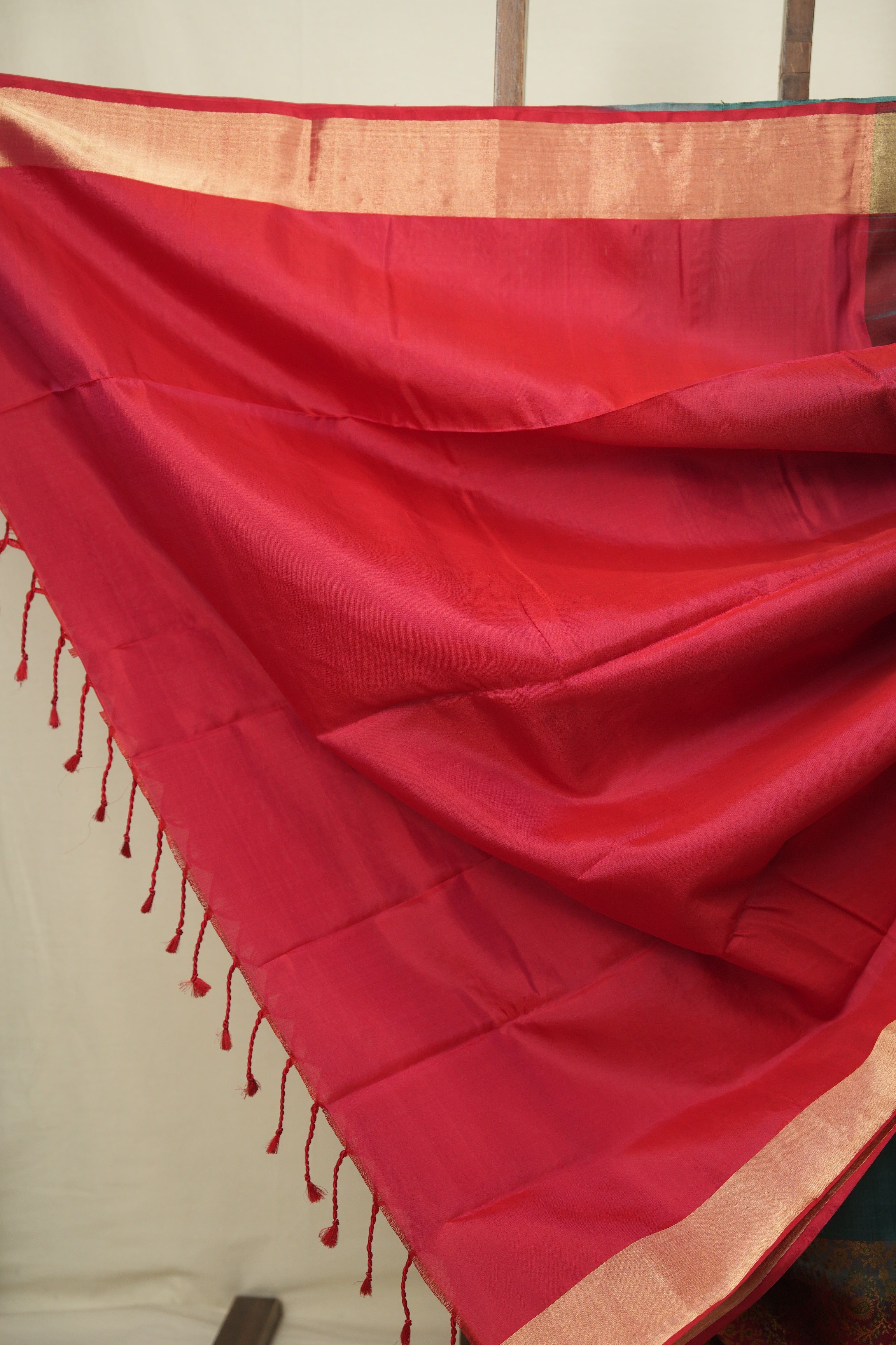 Red -Teal Green Soft Silk Saree - SRRTGSSS487