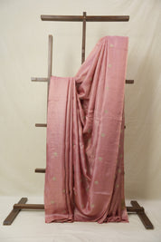 Peach Machine Embroidered Tussar Silk Saree - SRPMETSS1532