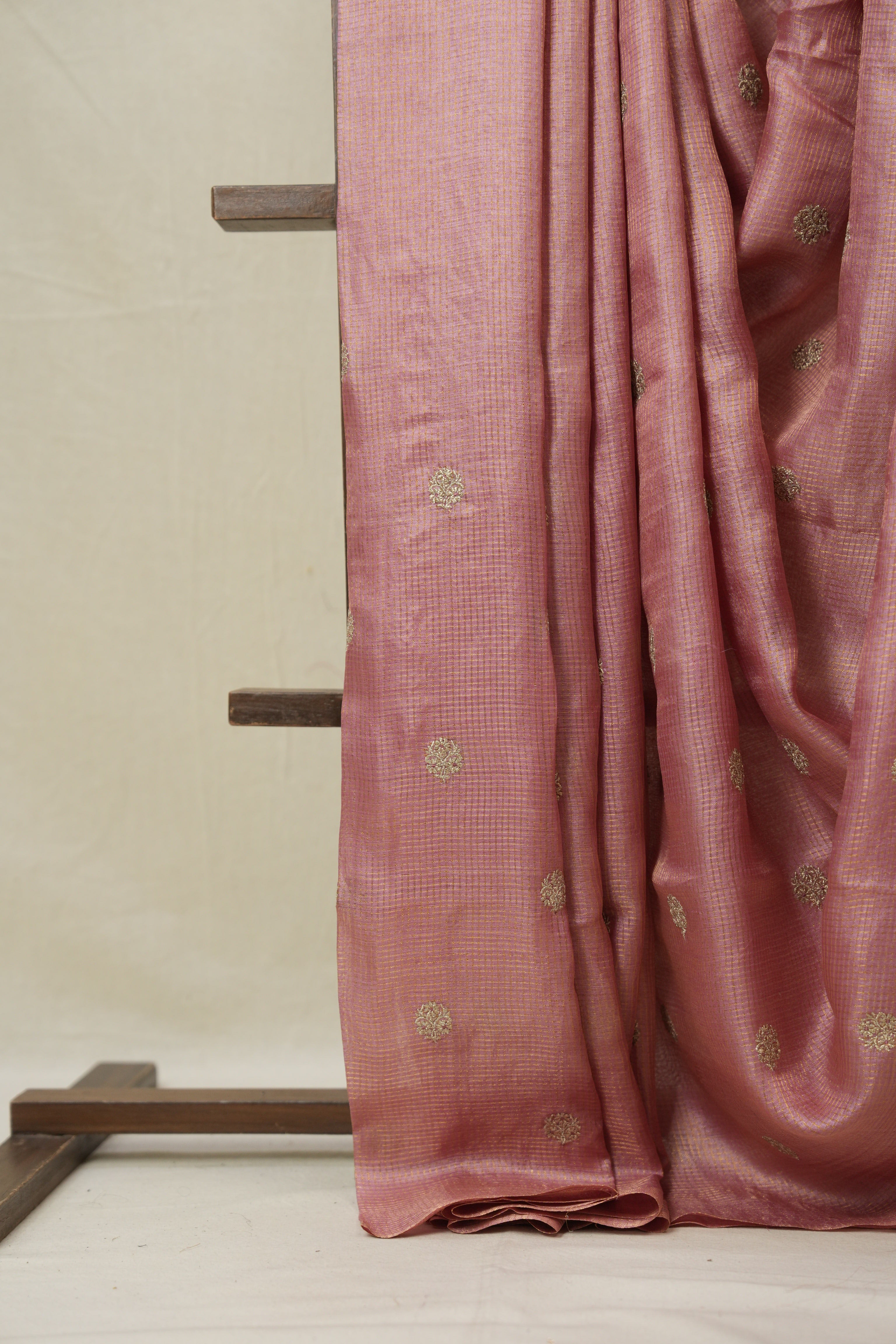 Peach Machine Embroidered Tussar Silk Saree - SRPMETSS1532