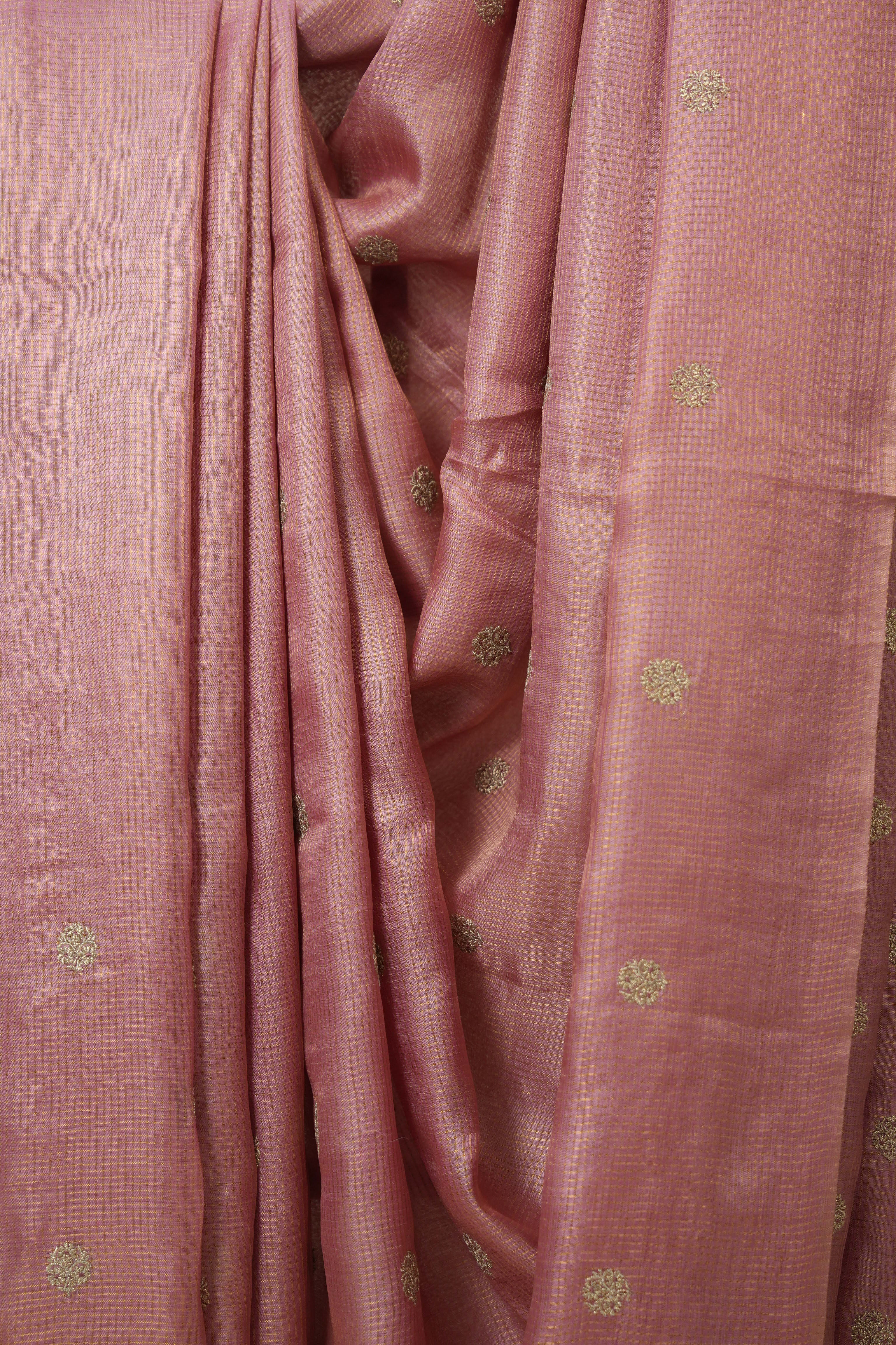Peach Machine Embroidered Tussar Silk Saree - SRPMETSS1532