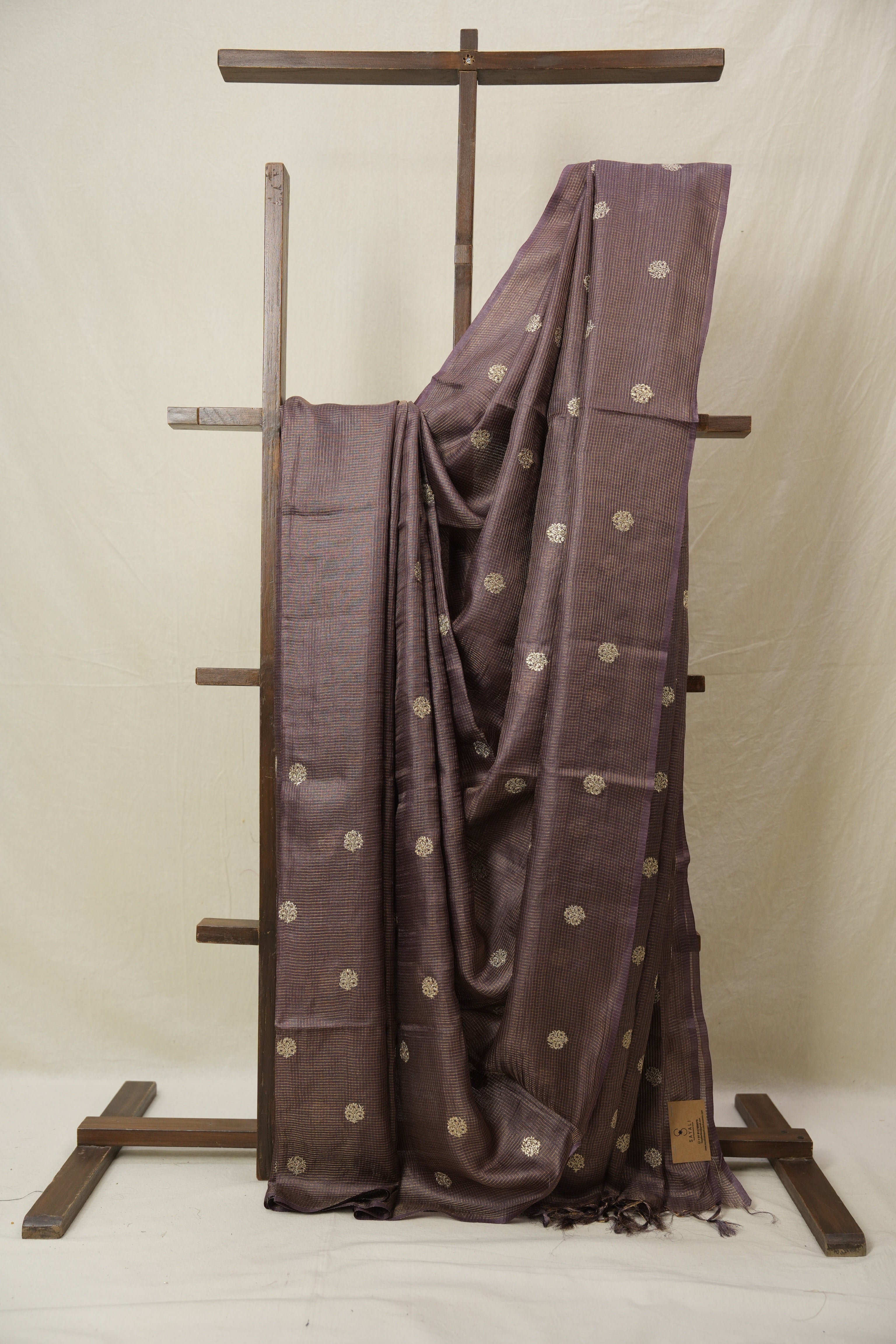 Deep Violet Machine Embroidered Tussar Silk Saree - SRDVMETSS1531