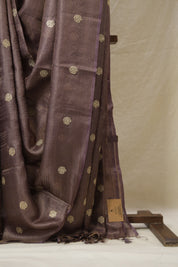Deep Violet Machine Embroidered Tussar Silk Saree - SRDVMETSS1531