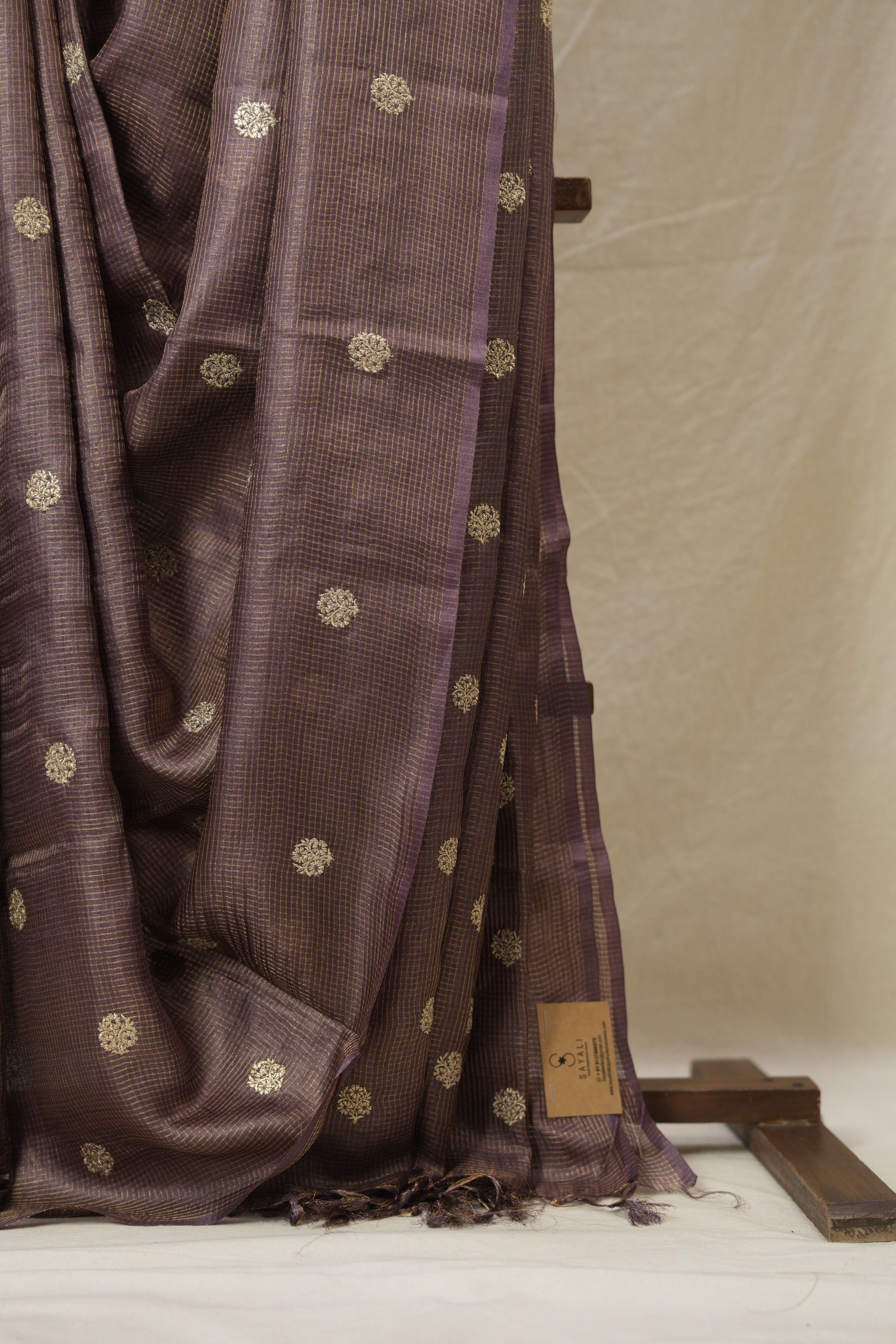 Deep Violet Machine Embroidered Tussar Silk Saree - SRDVMETSS1531