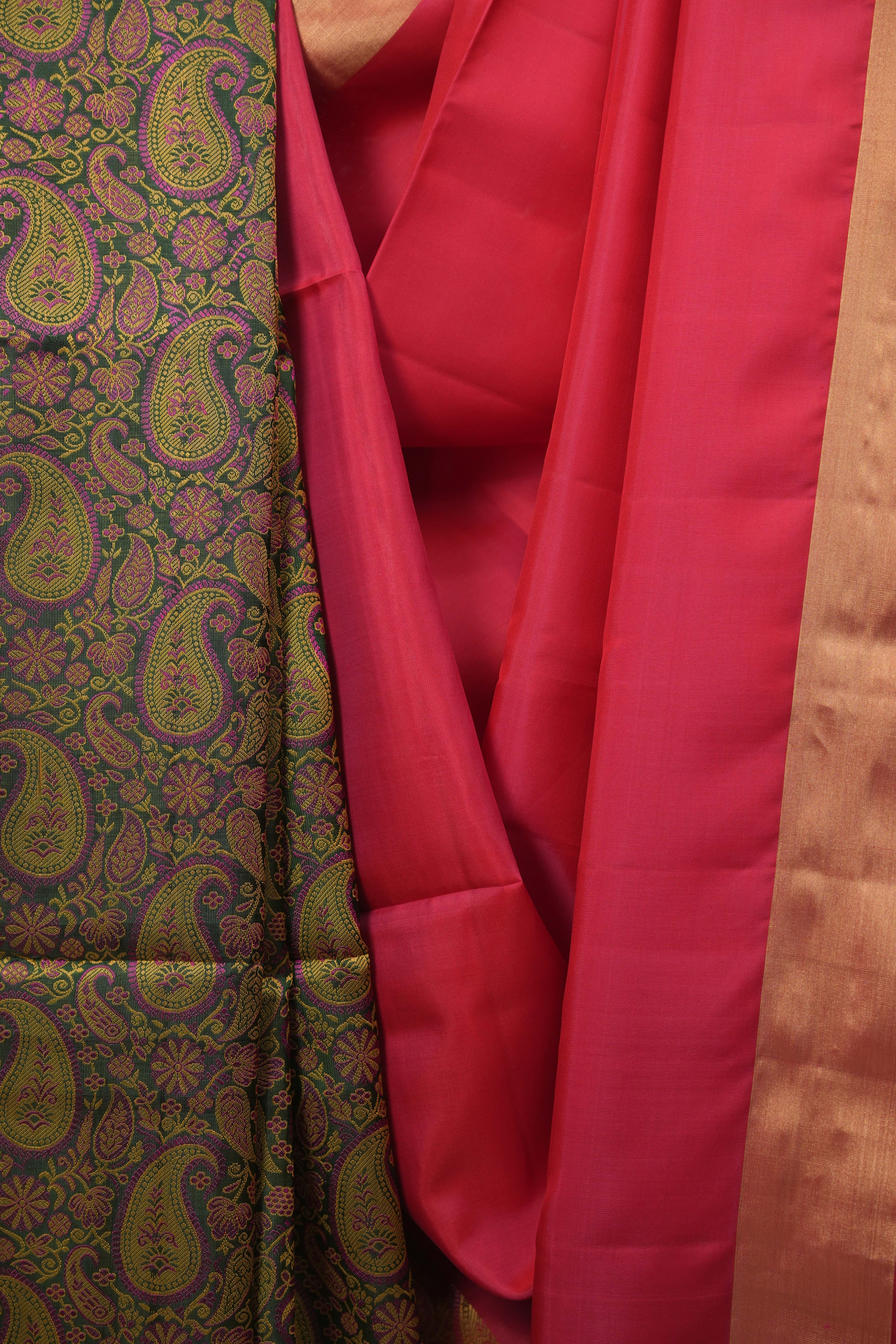 Red -Green Soft Silk Saree - SRRSSS486