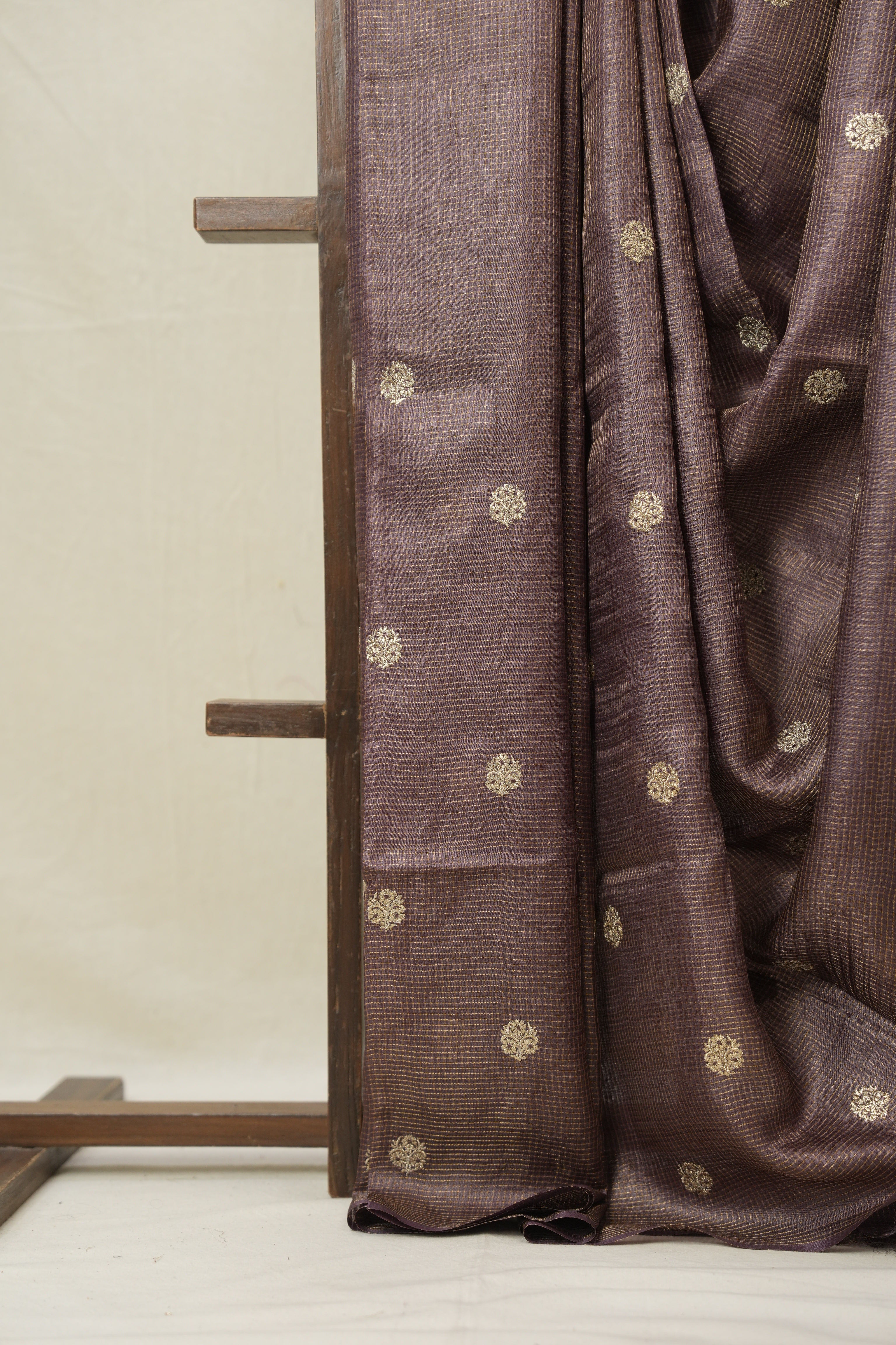 Deep Violet Machine Embroidered Tussar Silk Saree - SRDVMETSS1531