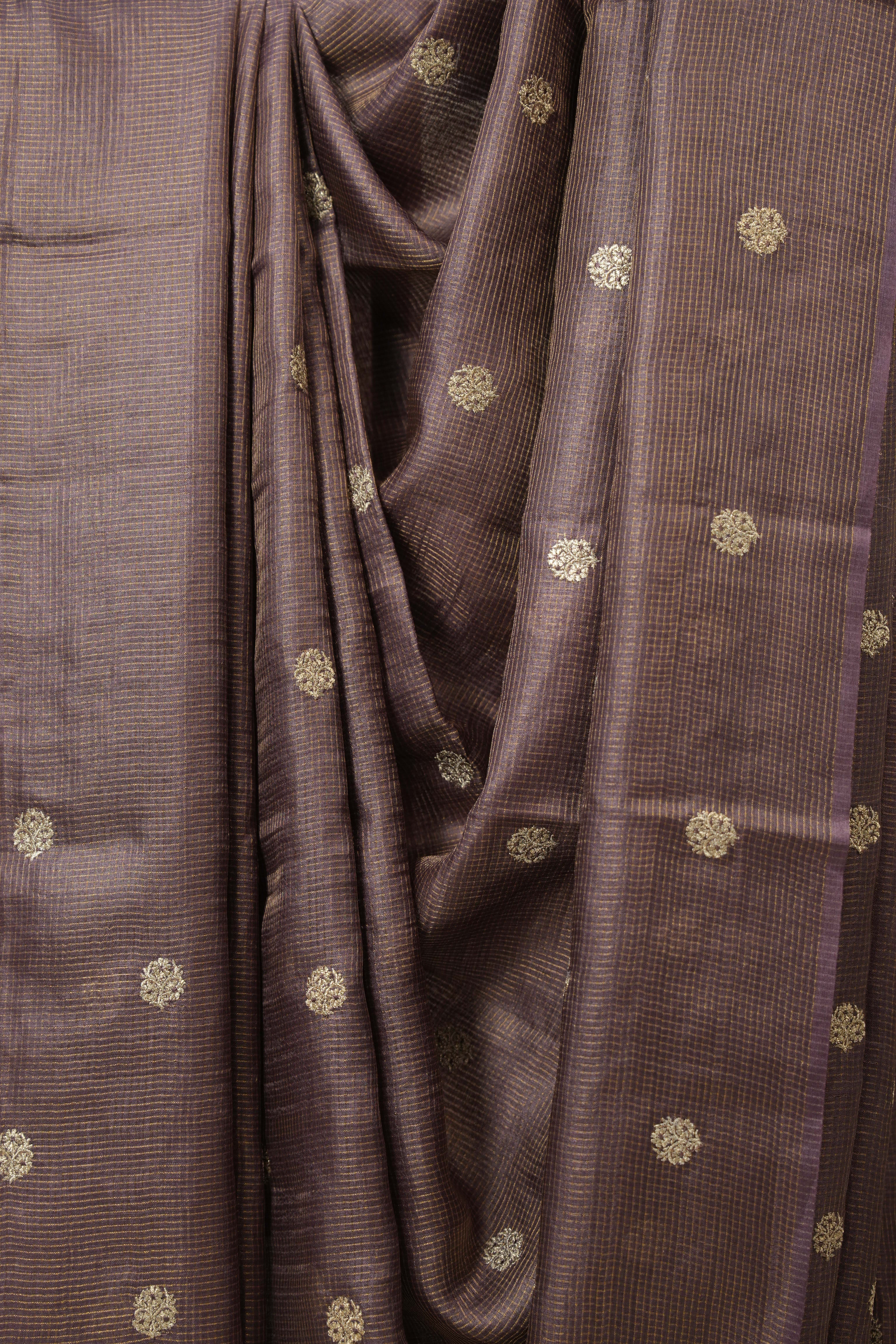Deep Violet Machine Embroidered Tussar Silk Saree - SRDVMETSS1531