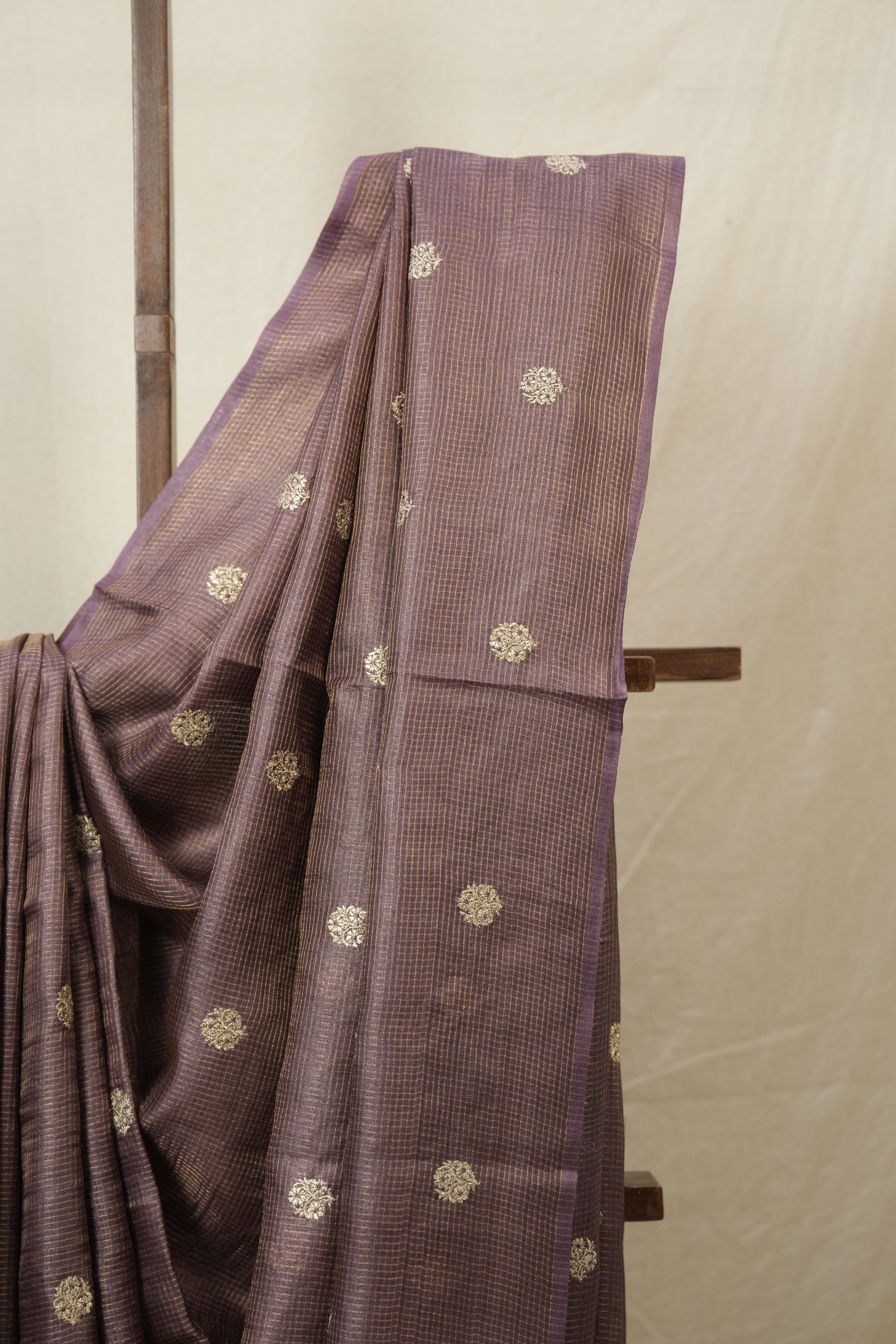 Deep Violet Machine Embroidered Tussar Silk Saree - SRDVMETSS1531