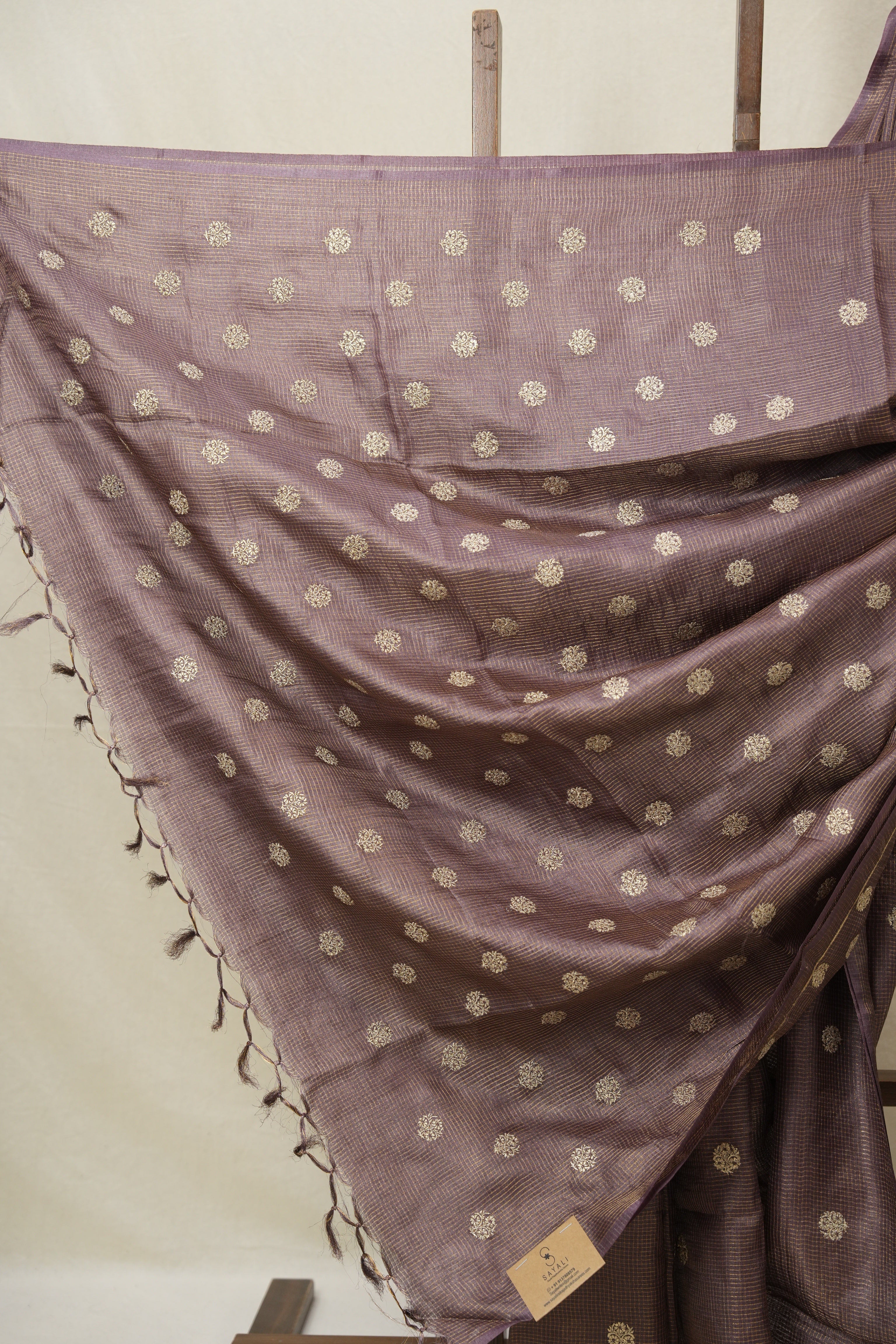 Deep Violet Machine Embroidered Tussar Silk Saree - SRDVMETSS1531