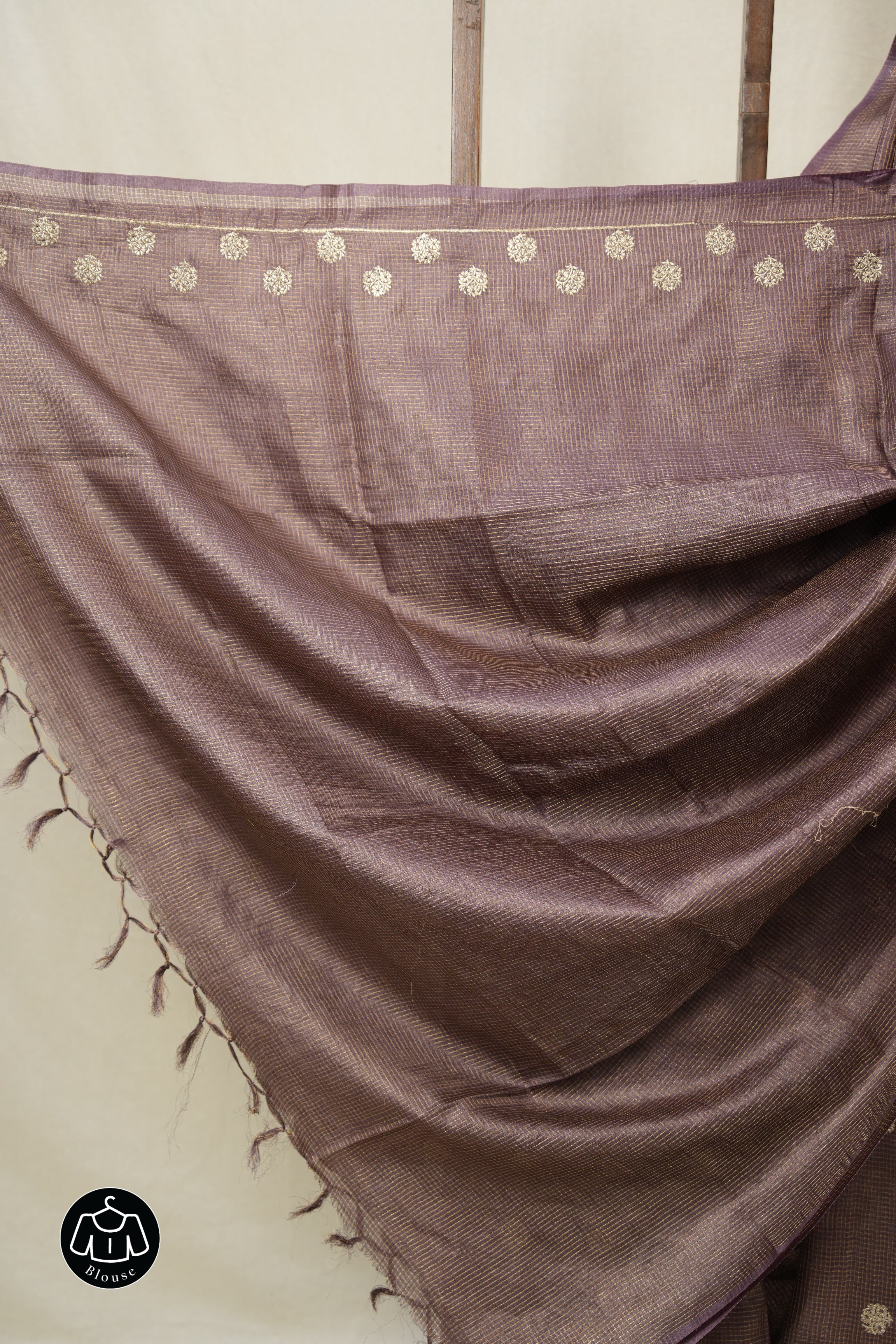 Deep Violet Machine Embroidered Tussar Silk Saree - SRDVMETSS1531