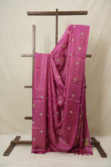 Rani Pink Machine Embroidered Tussar Silk Saree - SRRPMETSS1530