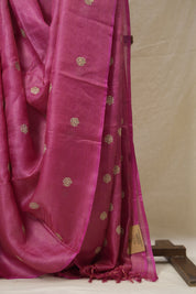Rani Pink Machine Embroidered Tussar Silk Saree - SRRPMETSS1530