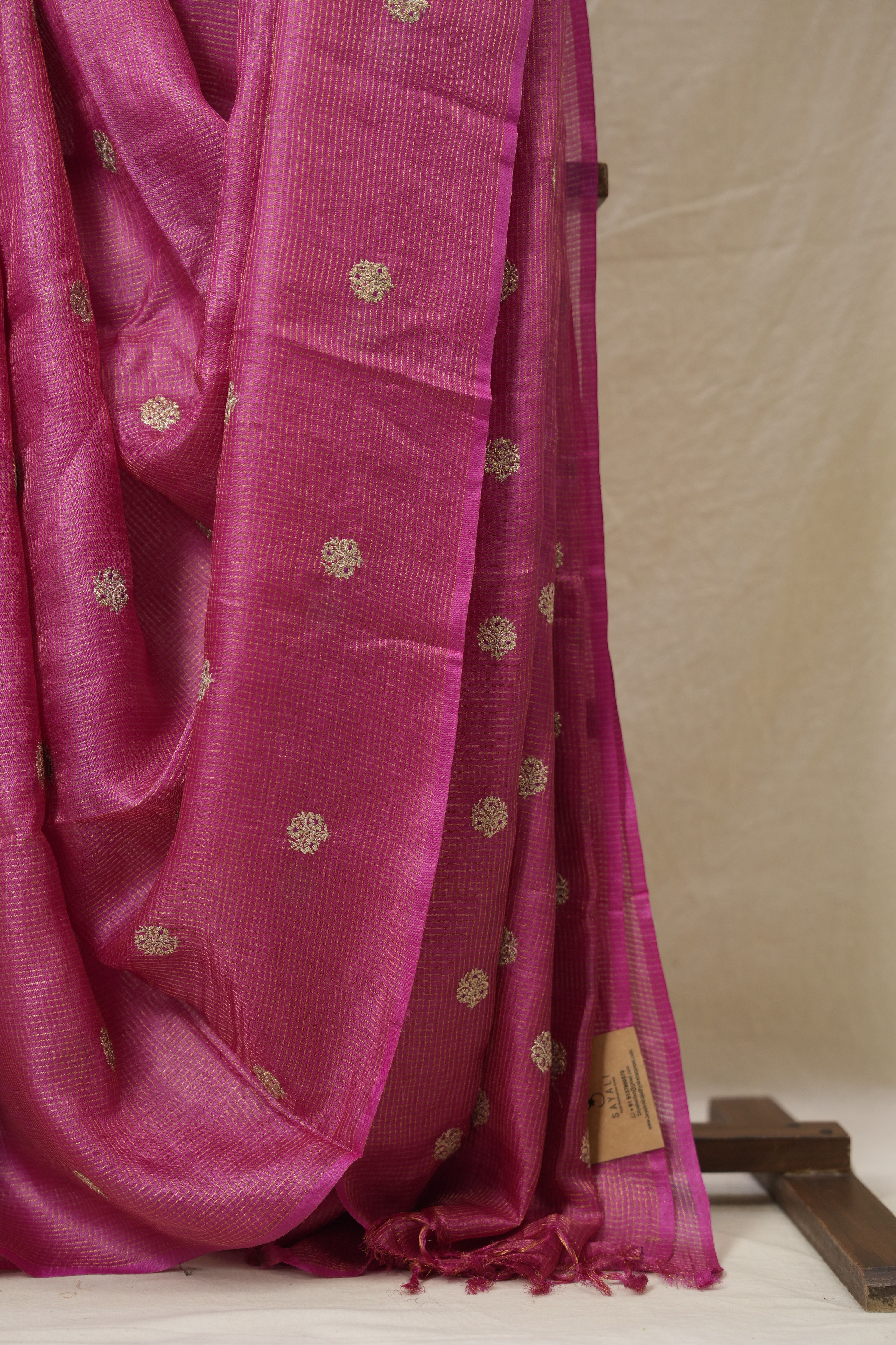 Rani Pink Machine Embroidered Tussar Silk Saree - SRRPMETSS1530