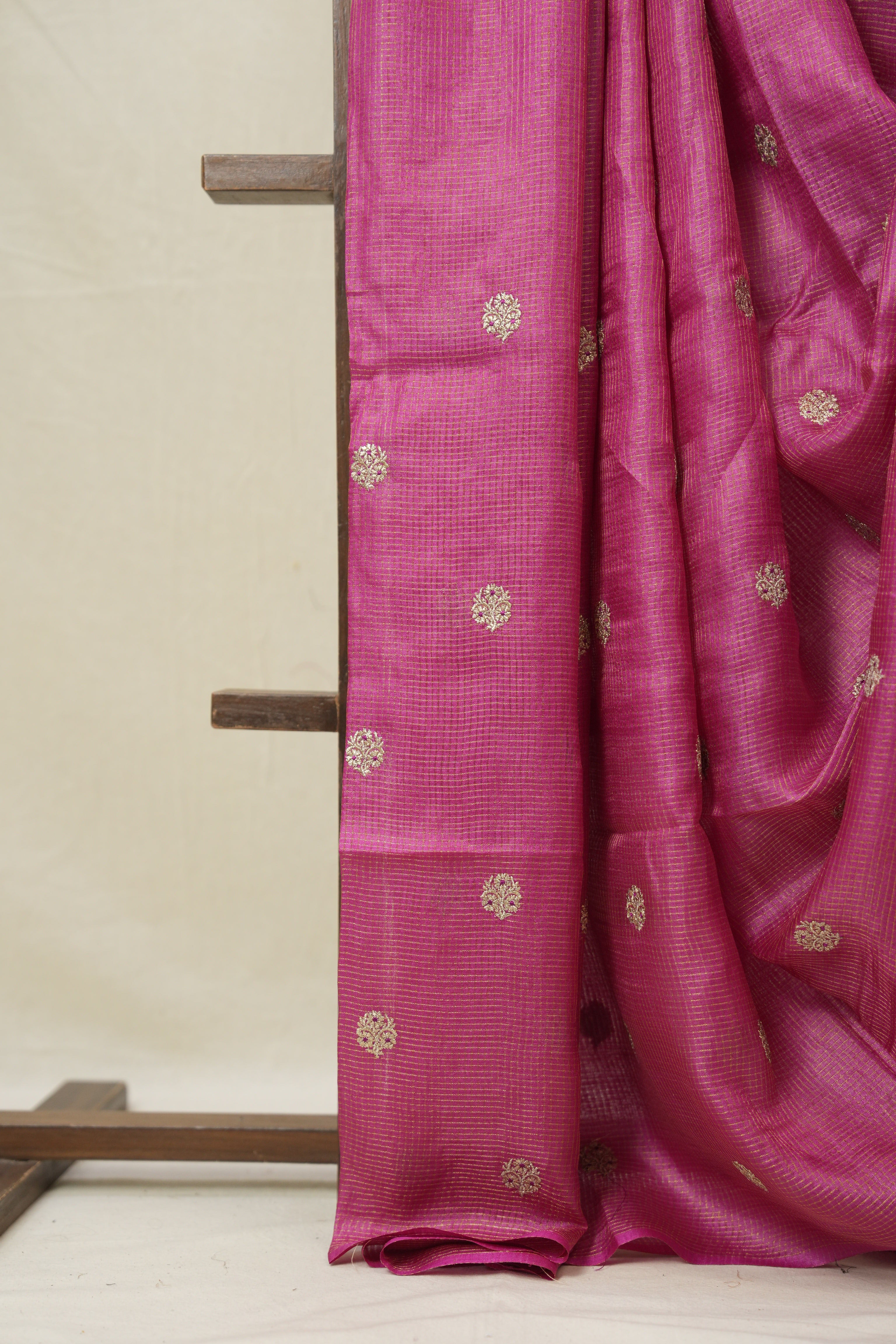 Rani Pink Machine Embroidered Tussar Silk Saree - SRRPMETSS1530
