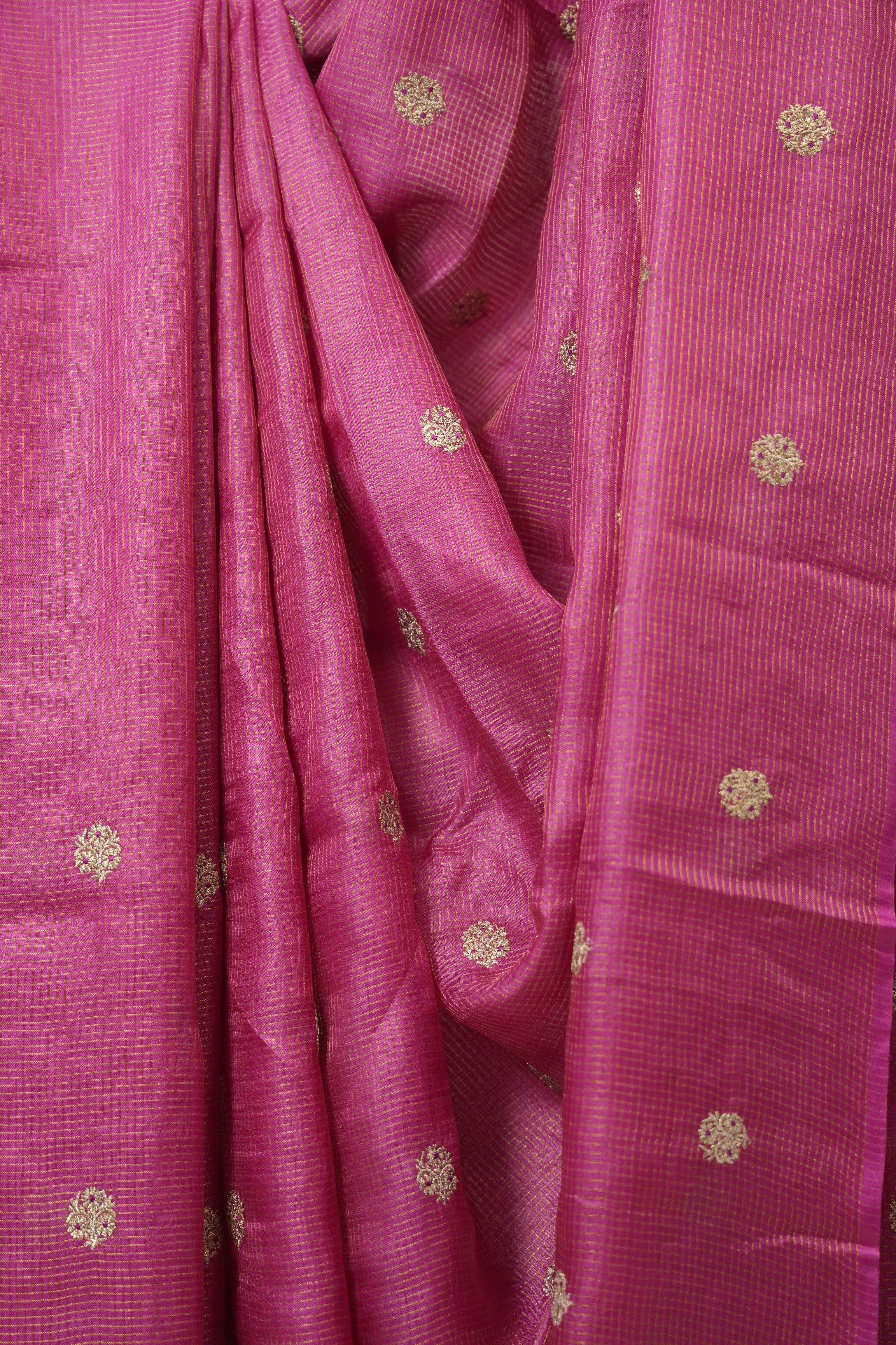 Rani Pink Machine Embroidered Tussar Silk Saree - SRRPMETSS1530