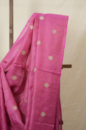 Rani Pink Machine Embroidered Tussar Silk Saree - SRRPMETSS1530